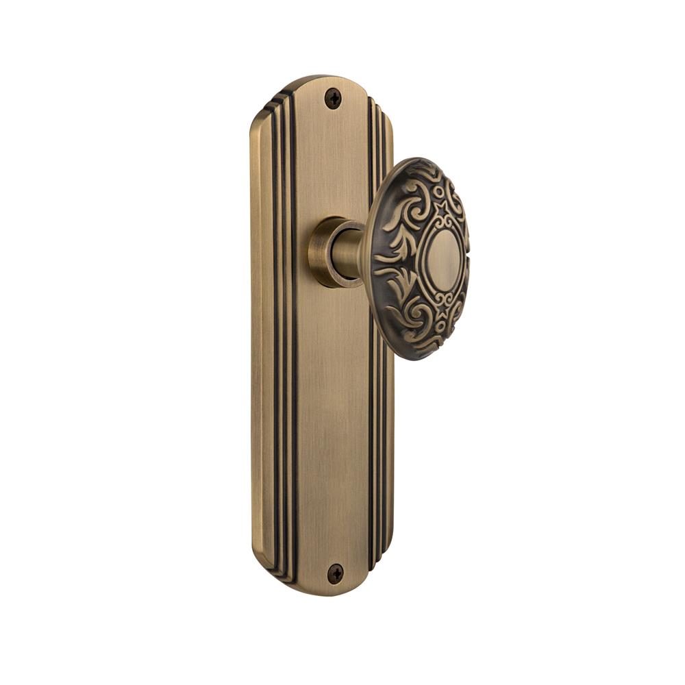 Nostalgic Warehouse DECVIC Complete Passage Set Without Keyhole Deco Plate with Victorian Knob in Antique Brass